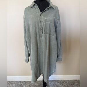 Old Navy Olive Button-Up Shirt Dress